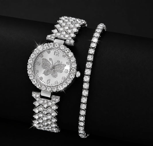 Womens Butterfly Quartz Watch And Bracelet Set Elegant Stylish Durable Practical Choice For Fashion Accessories And Gift Occasions - Golden