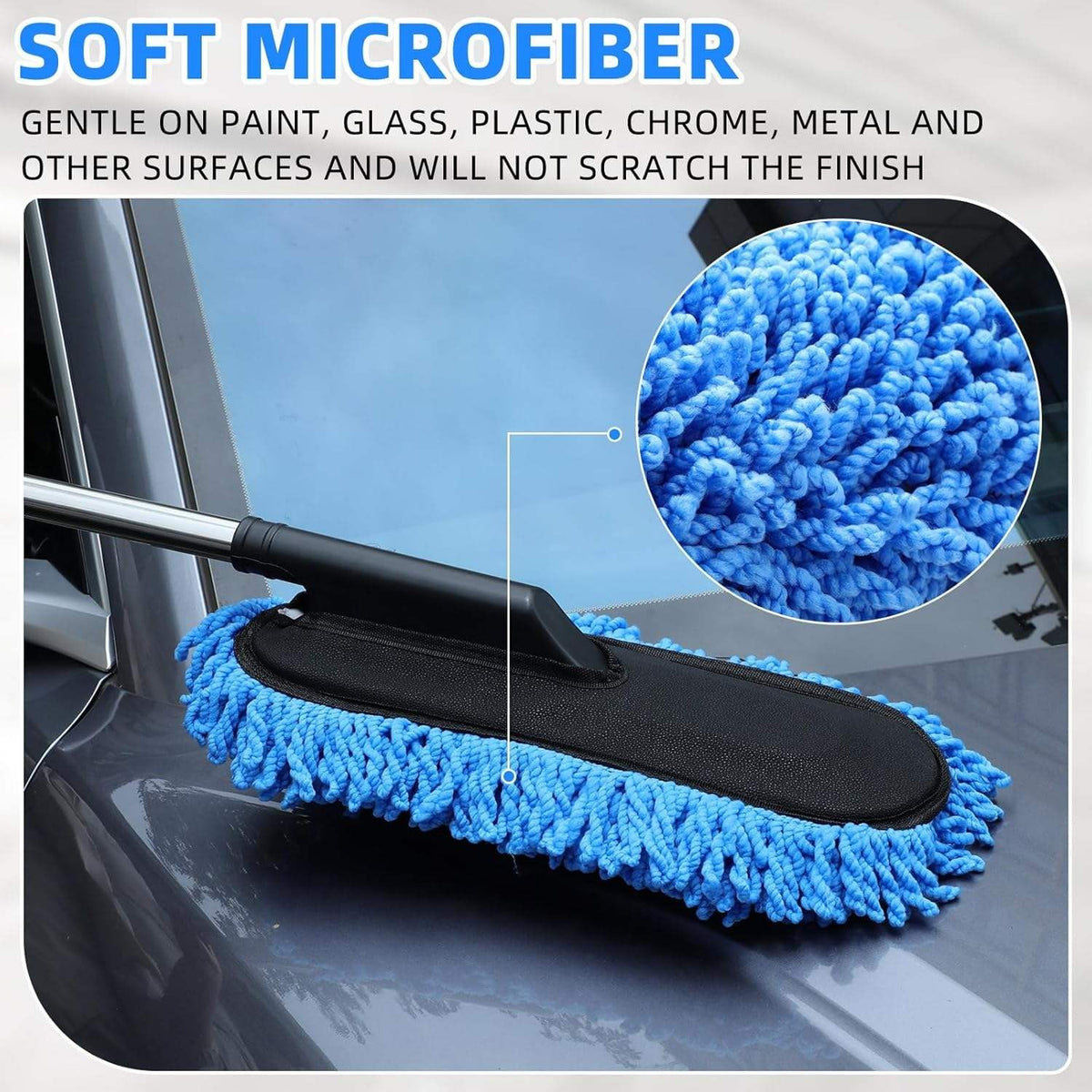 Microfiber Car Duster with Extendable Handle – Scratch-Free Auto Dust Cleaner